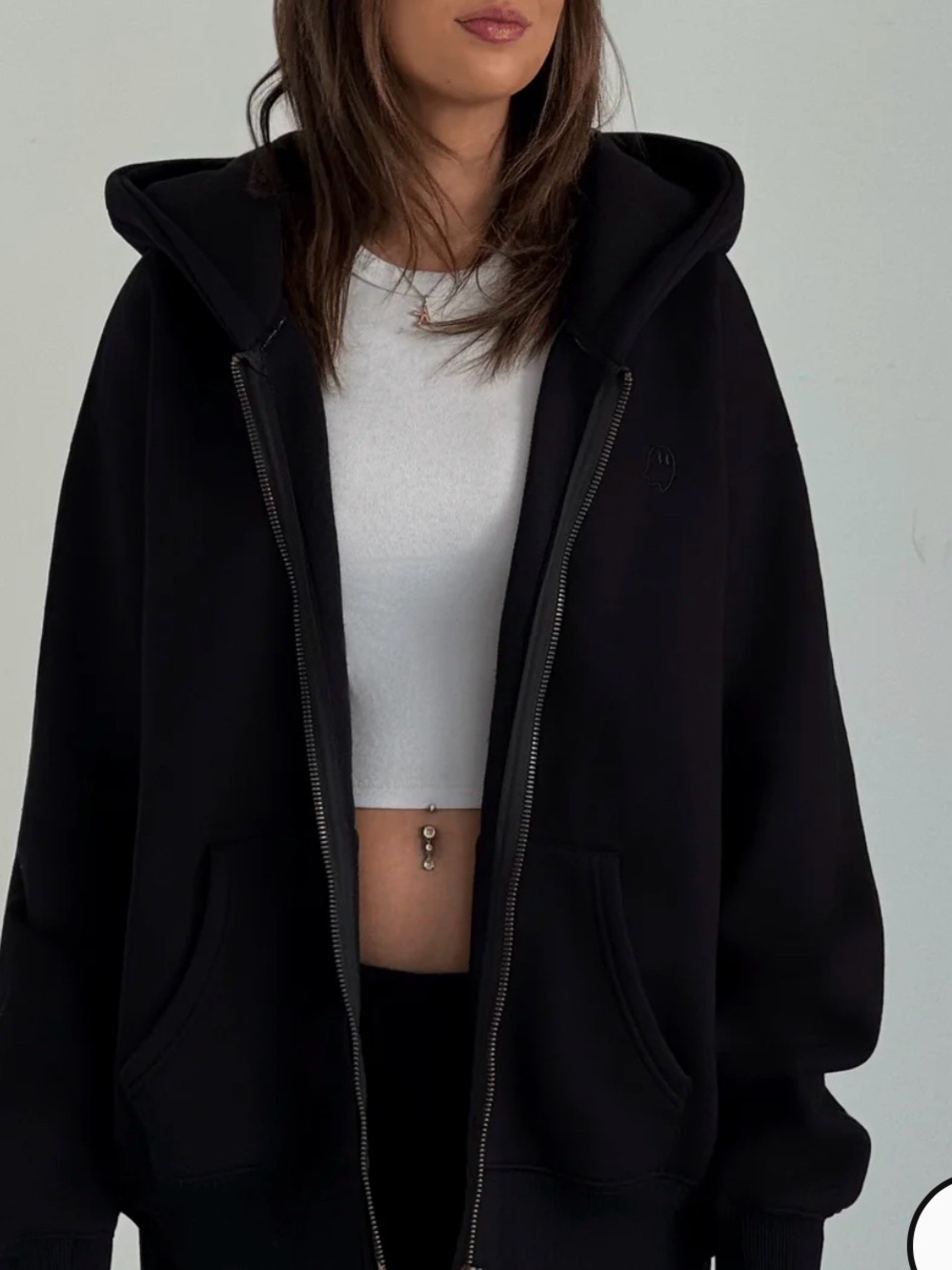 Black Oversized Zip-Up Hoodie -heavyweight